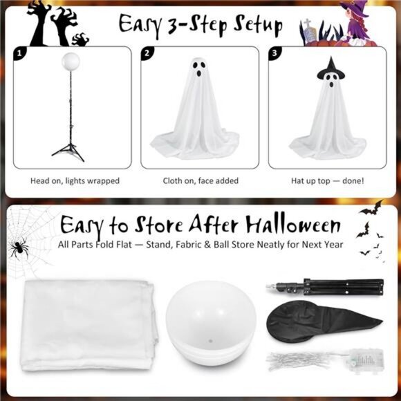 Halloween Decorations Outdoor Indoor, 2 Pack Spooky Ghost with Witch Hat, Scary - Picture 6 of 8